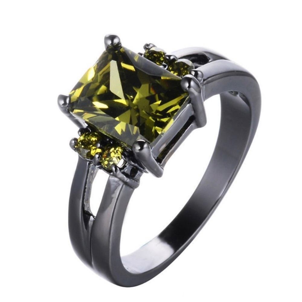 10K Black Gold Filled Rectangle Topaz Wedding Ring